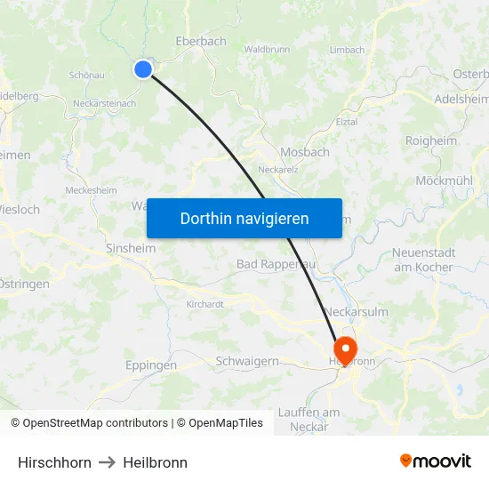 Hirschhorn to Heilbronn map