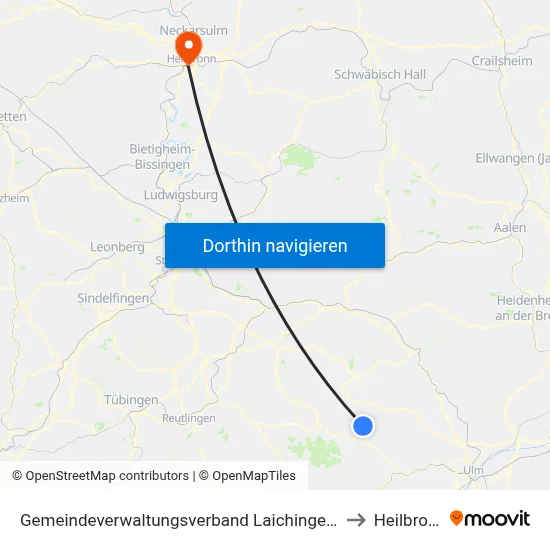 Gemeindeverwaltungsverband Laichinger Alb to Heilbronn map