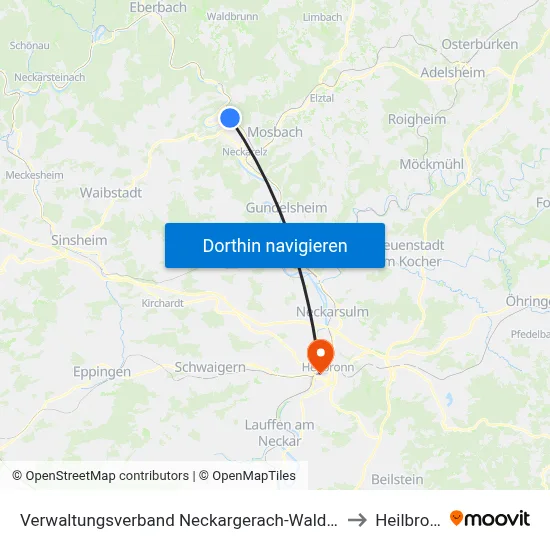 Verwaltungsverband Neckargerach-Waldbrunn to Heilbronn map