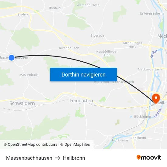 Massenbachhausen to Heilbronn map