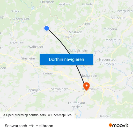 Schwarzach to Heilbronn map