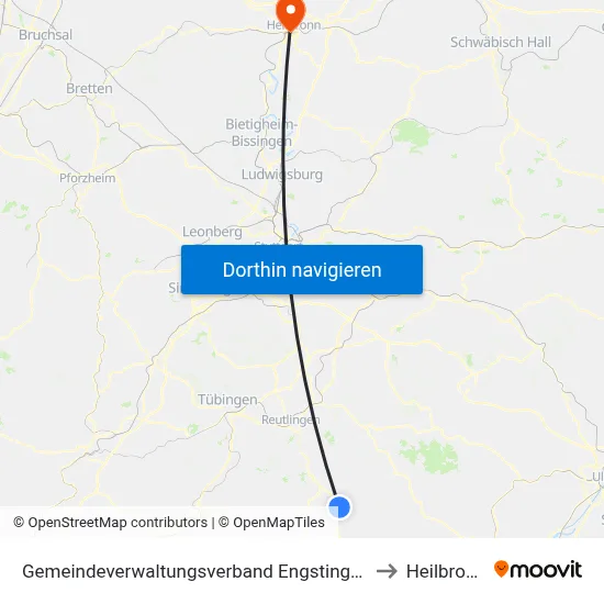 Gemeindeverwaltungsverband Engstingen to Heilbronn map