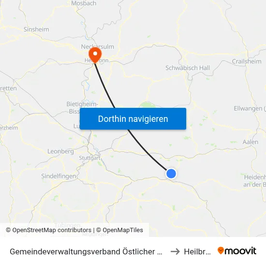 Gemeindeverwaltungsverband Östlicher Schurwald to Heilbronn map