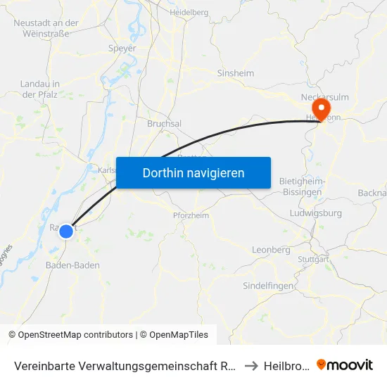 Vereinbarte Verwaltungsgemeinschaft Rastatt to Heilbronn map