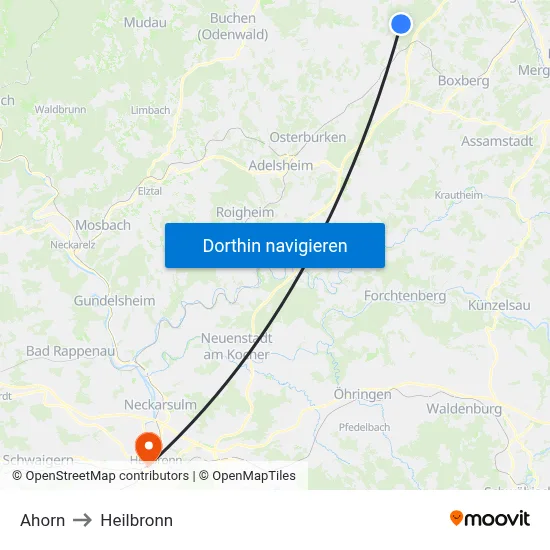 Ahorn to Heilbronn map