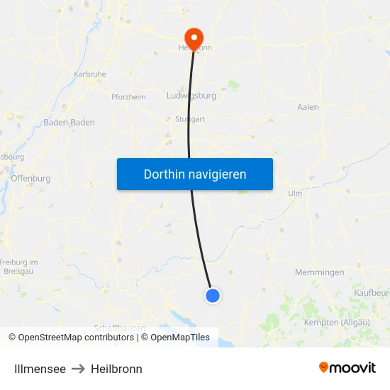 Illmensee to Heilbronn map