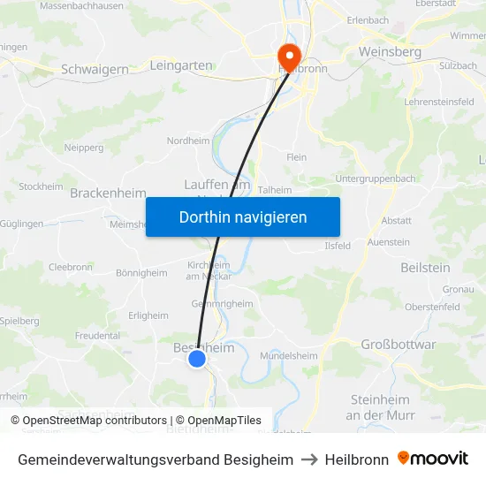 Gemeindeverwaltungsverband Besigheim to Heilbronn map