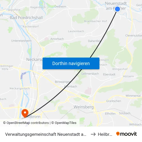 Verwaltungsgemeinschaft Neuenstadt am Kocher to Heilbronn map