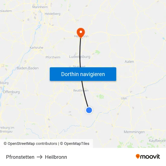 Pfronstetten to Heilbronn map