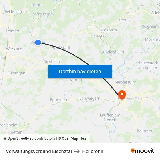 Verwaltungsverband Elsenztal to Heilbronn map