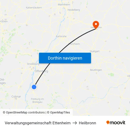 Verwaltungsgemeinschaft Ettenheim to Heilbronn map