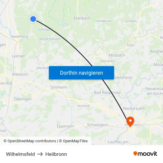 Wilhelmsfeld to Heilbronn map
