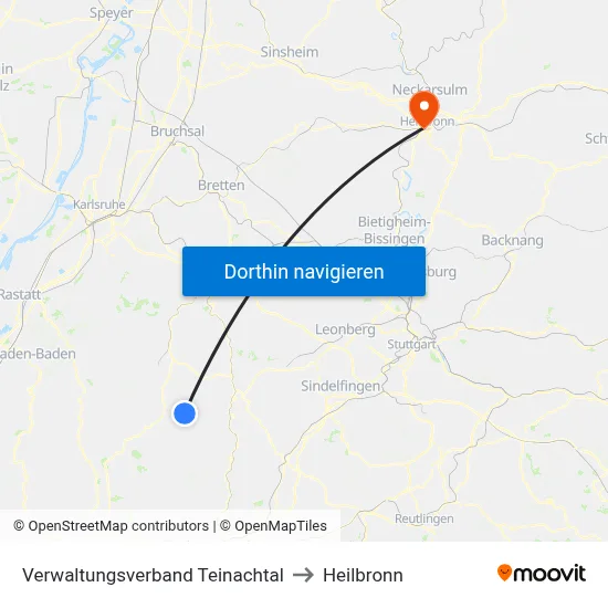 Verwaltungsverband Teinachtal to Heilbronn map