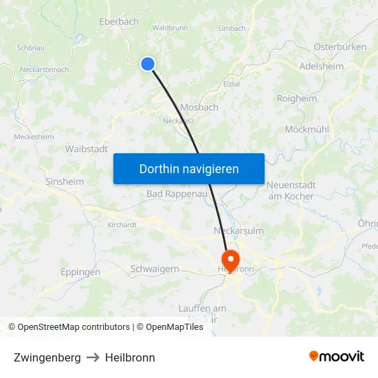 Zwingenberg to Heilbronn map
