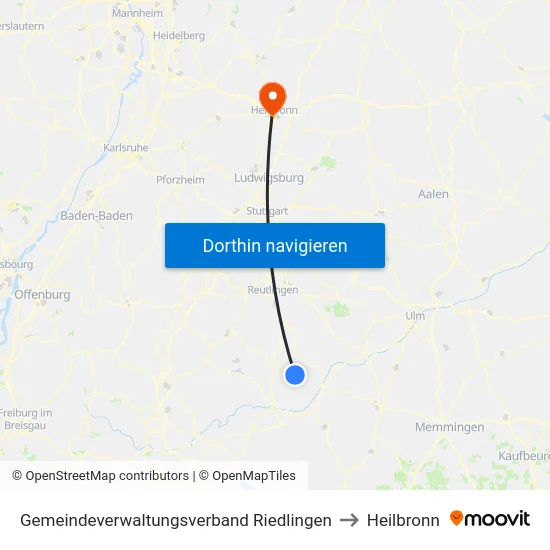 Gemeindeverwaltungsverband Riedlingen to Heilbronn map