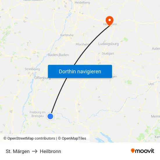 St. Märgen to Heilbronn map
