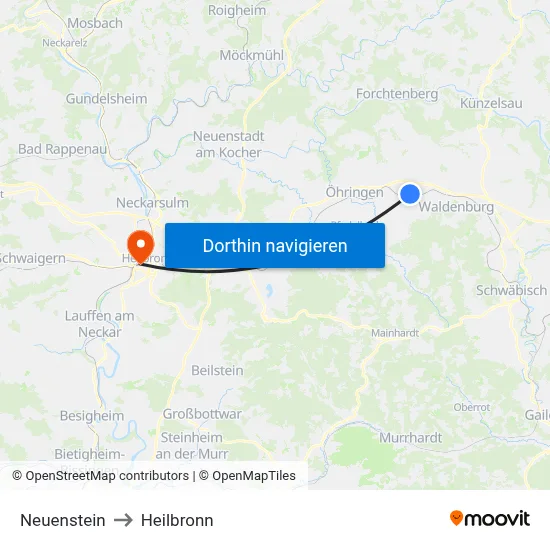 Neuenstein to Heilbronn map