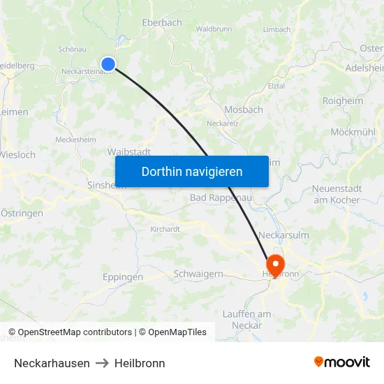Neckarhausen to Heilbronn map