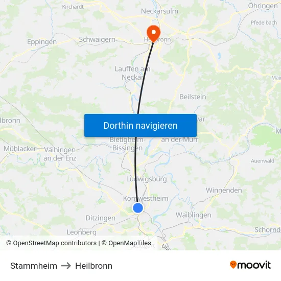 Stammheim to Heilbronn map