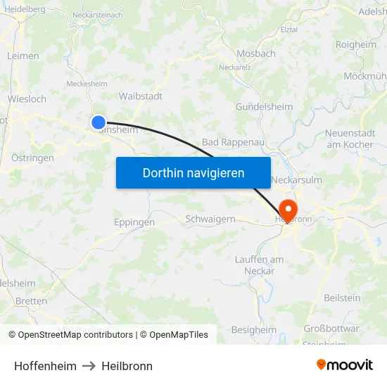 Hoffenheim to Heilbronn map