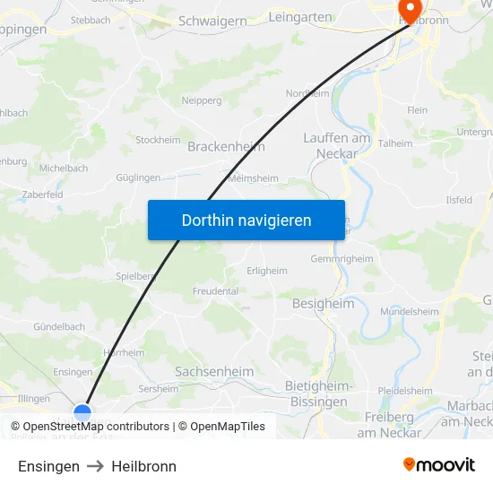 Ensingen to Heilbronn map