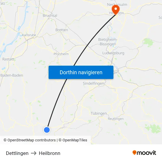 Dettlingen to Heilbronn map