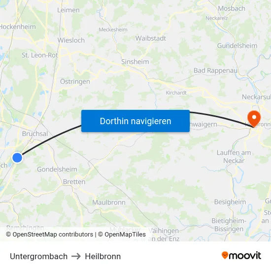 Untergrombach to Heilbronn map