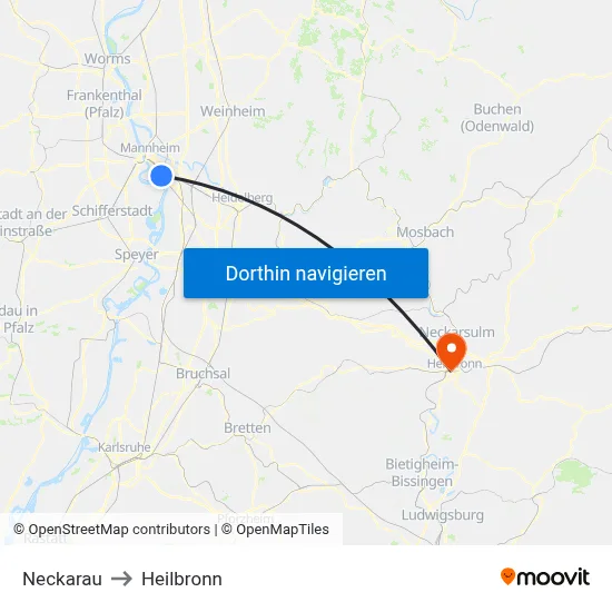 Neckarau to Heilbronn map