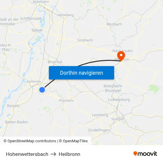 Hohenwettersbach to Heilbronn map