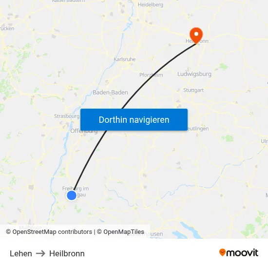 Lehen to Heilbronn map
