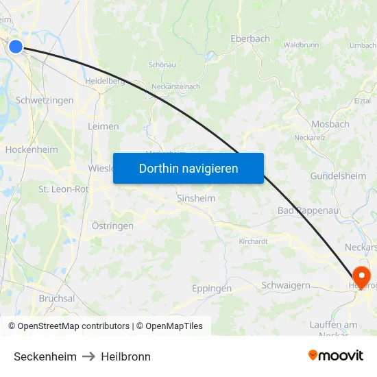 Seckenheim to Heilbronn map