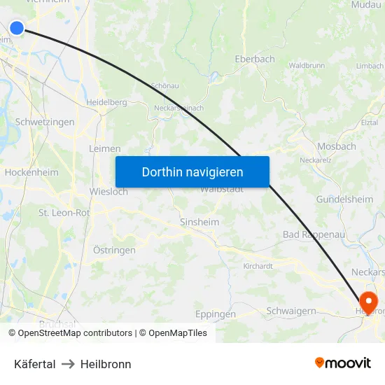 Käfertal to Heilbronn map