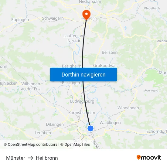 Münster to Heilbronn map