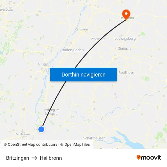 Britzingen to Heilbronn map