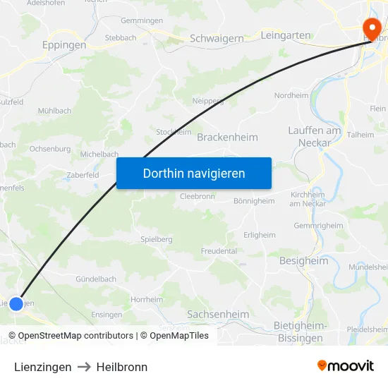 Lienzingen to Heilbronn map