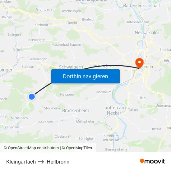Kleingartach to Heilbronn map