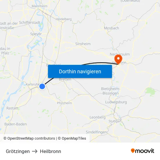 Grötzingen to Heilbronn map