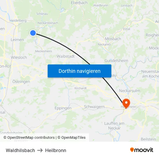 Waldhilsbach to Heilbronn map