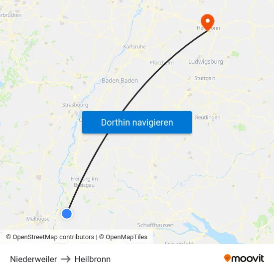 Niederweiler to Heilbronn map