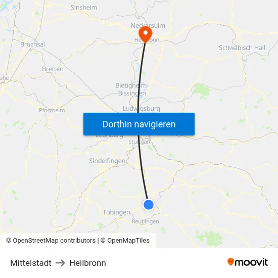 Mittelstadt to Heilbronn map