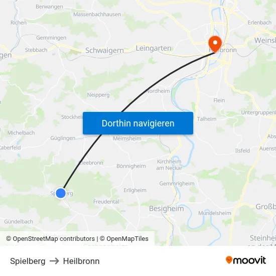 Spielberg to Heilbronn map
