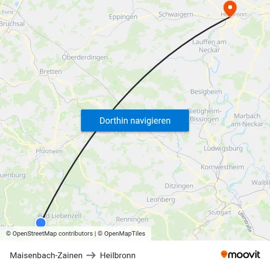 Maisenbach-Zainen to Heilbronn map
