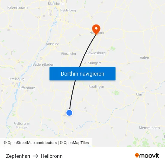 Zepfenhan to Heilbronn map