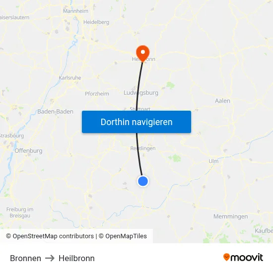 Bronnen to Heilbronn map