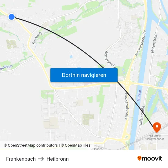 Frankenbach to Heilbronn map