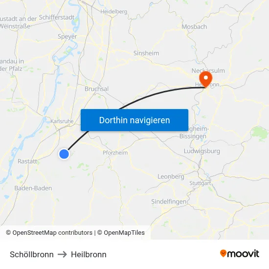 Schöllbronn to Heilbronn map