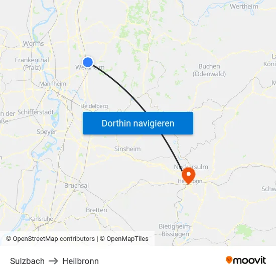 Sulzbach to Heilbronn map