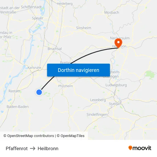 Pfaffenrot to Heilbronn map