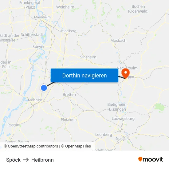 Spöck to Heilbronn map