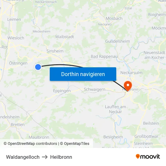 Waldangelloch to Heilbronn map